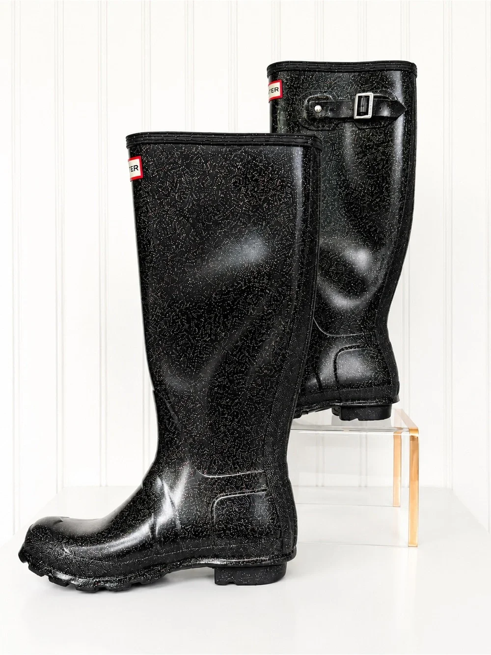 Hunter Original Starcloud Tall Glitter Rain Boots Black Women’s Size 6